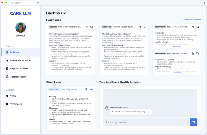 CARE-LLM project dashboard snapshot